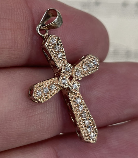 Antique French Sterling Silver with Gold Plate Pendant Cross c1920