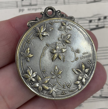Antique Art Nouveau French Sliding Mirror Pendant Woman Signed Leleu c1900