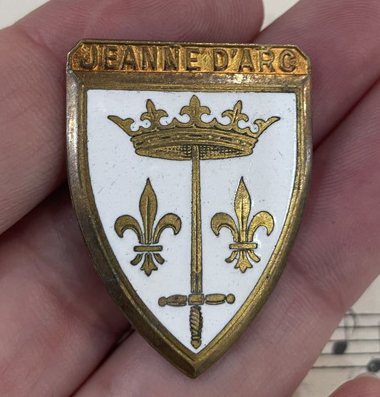Large Antique French Enameled Joan of Arc Pin / Brooch c1920
