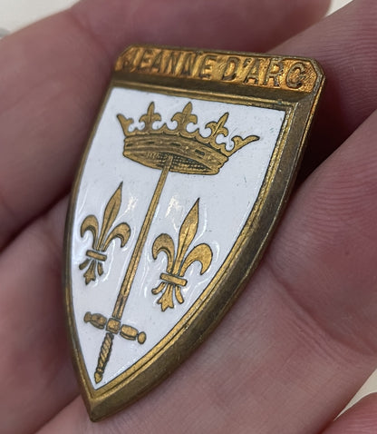 Large Antique French Enameled Joan of Arc Pin / Brooch c1920