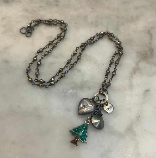 Vintage Forest charm necklace with sterling silver