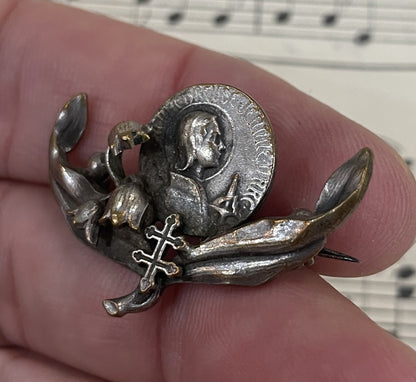 Antique French Art Nouveau Joan of Arc Pin / Brooch Lily Alsatian Cross c1920