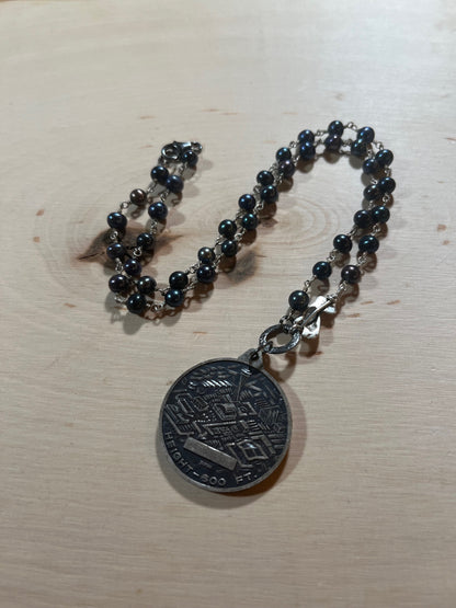 Vintage Seattle Space Needle necklace with pearl chain