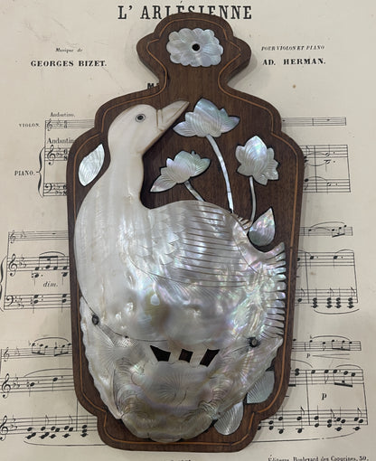 Rare Antique French Mother of Pearl Duck Fan Holder Curiosity c1920