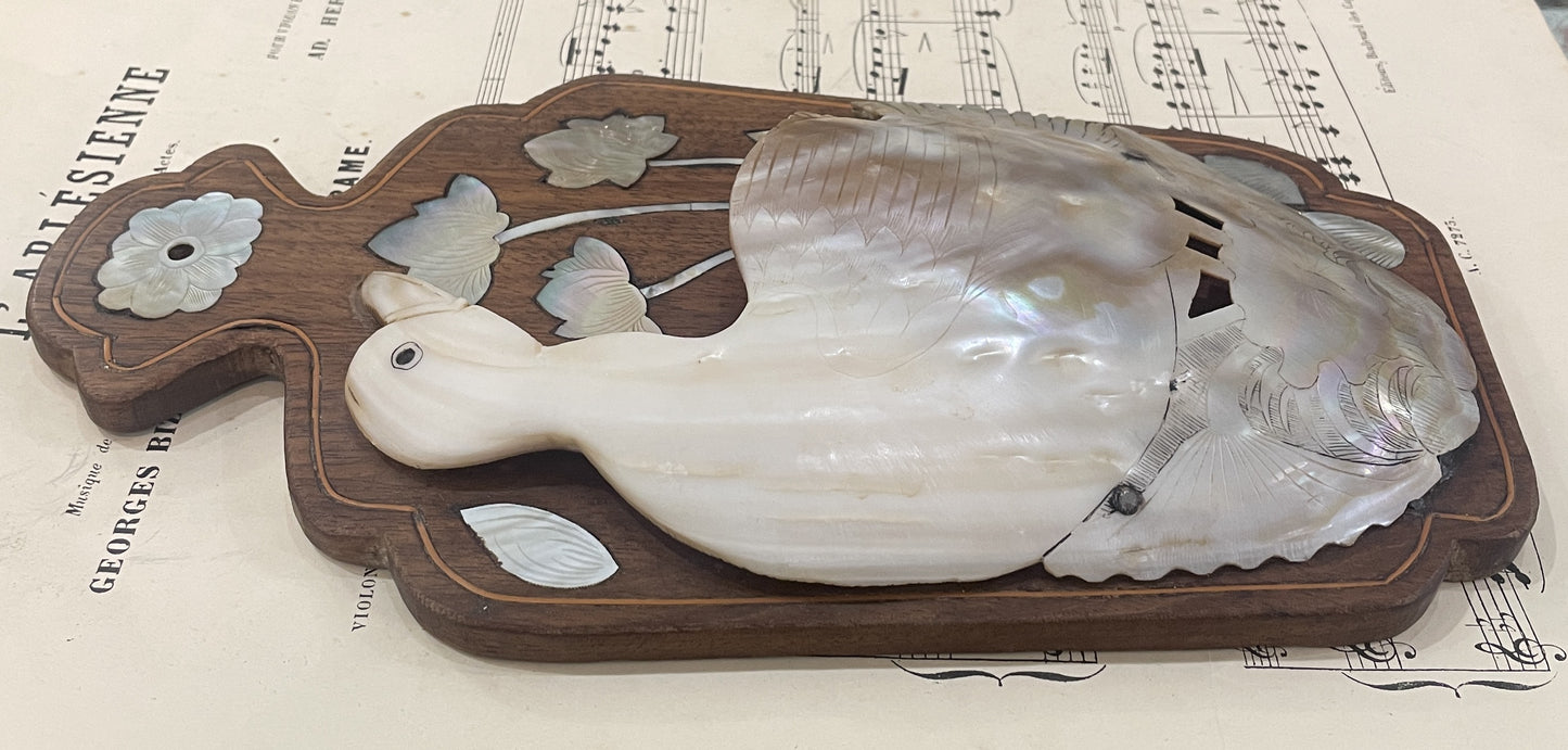 Rare Antique French Mother of Pearl Duck Fan Holder Curiosity c1920