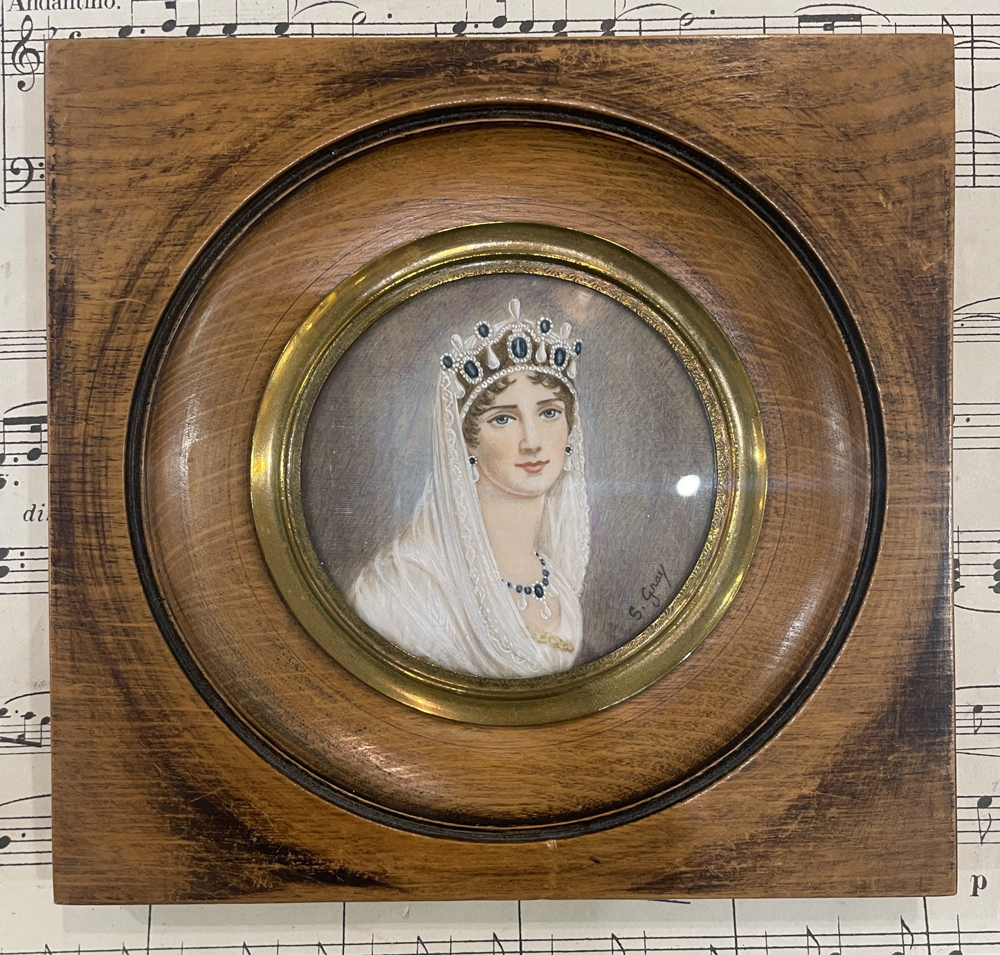 Antique French Hand Painted Miniature Letizia Bonaparte Signed Gray c1900