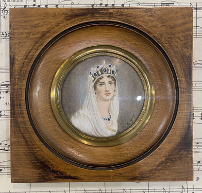 Antique French Hand Painted Miniature Letizia Bonaparte Signed Gray c1900