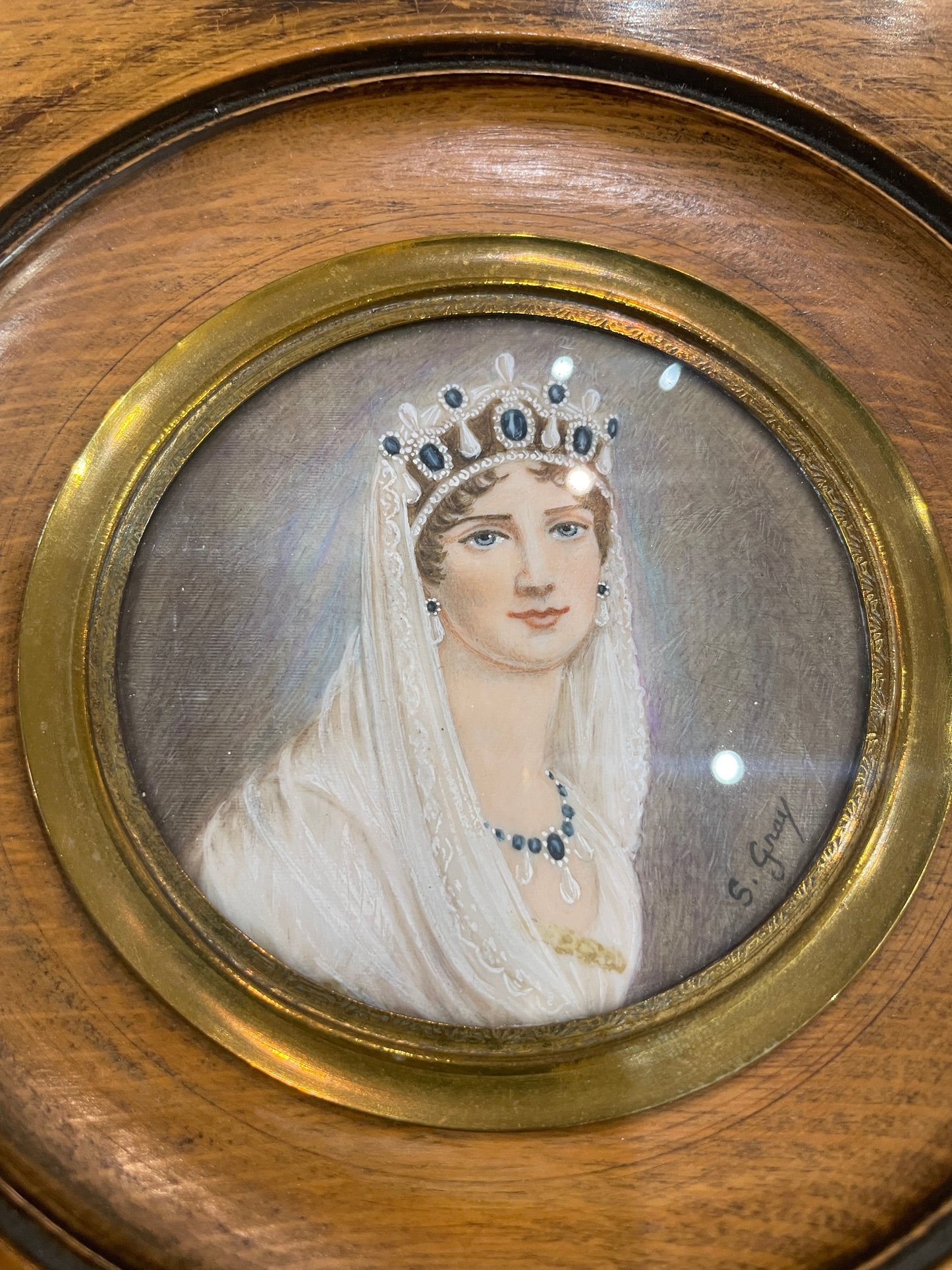 Antique French Hand Painted Miniature Letizia Bonaparte Signed Gray c1900