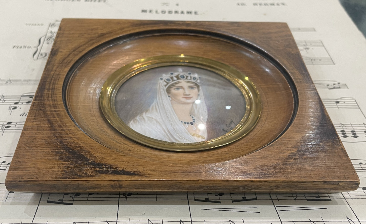 Antique French Hand Painted Miniature Letizia Bonaparte Signed Gray c1900