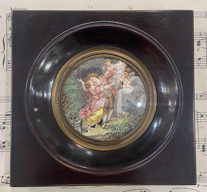 Antique French Hand Painted Miniature Love Angels Signed Vale c1900