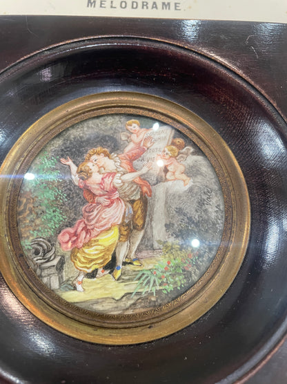 Antique French Hand Painted Miniature Love Angels Signed Vale c1900