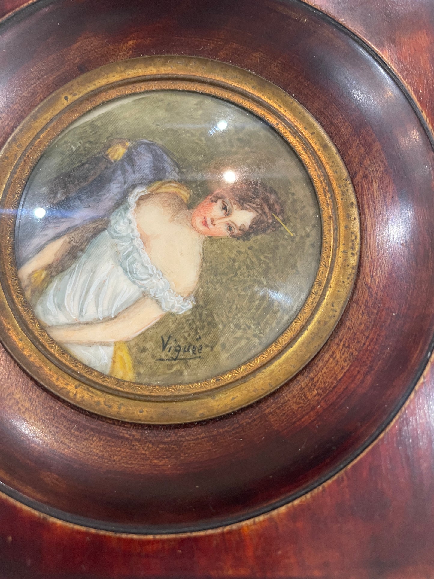 Antique French Hand Painted Miniature Woman Chair Signed Viguee c1900