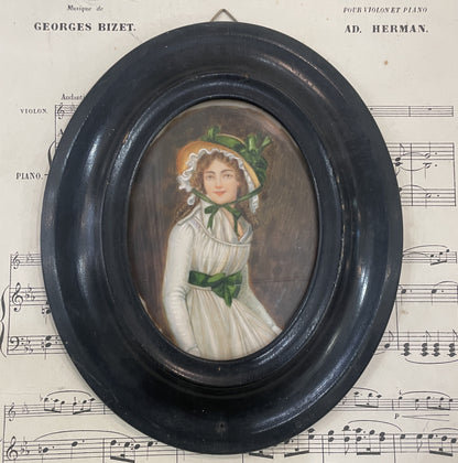 Antique French Hand Painted Miniature Woman Hat Madame Seriziat Signed Bouclier c1900