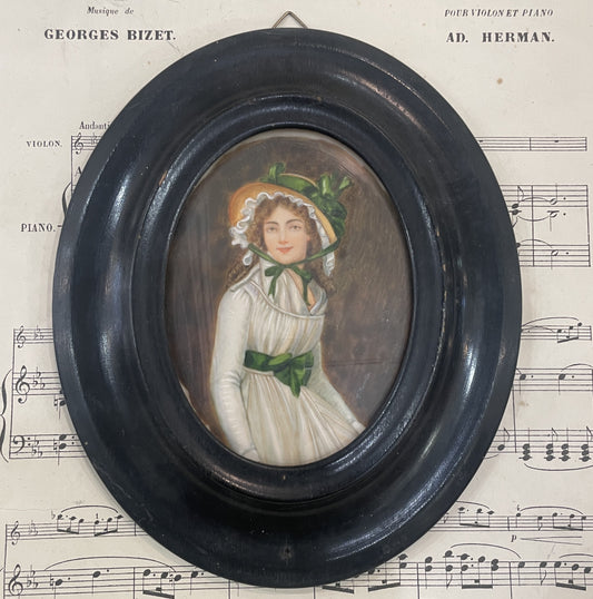 Antique French Hand Painted Miniature Woman Hat Madame Seriziat Signed Bouclier c1900