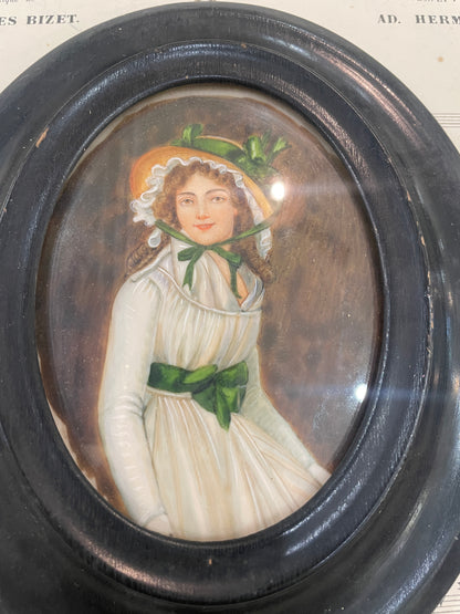 Antique French Hand Painted Miniature Woman Hat Madame Seriziat Signed Bouclier c1900