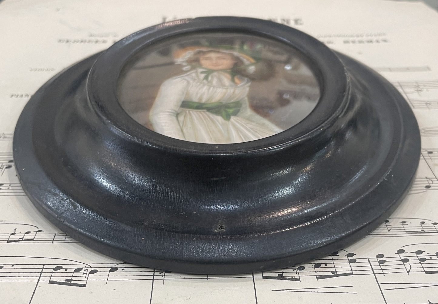 Antique French Hand Painted Miniature Woman Hat Madame Seriziat Signed Bouclier c1900