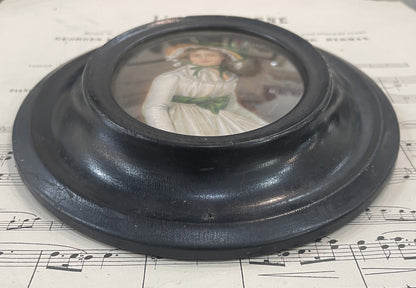 Antique French Hand Painted Miniature Woman Hat Madame Seriziat Signed Bouclier c1900