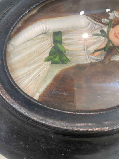 Antique French Hand Painted Miniature Woman Hat Madame Seriziat Signed Bouclier c1900