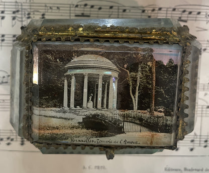 Antique French Eglomise Souvenir Jewelry Box Casket Versailles Temple of Love c1900
