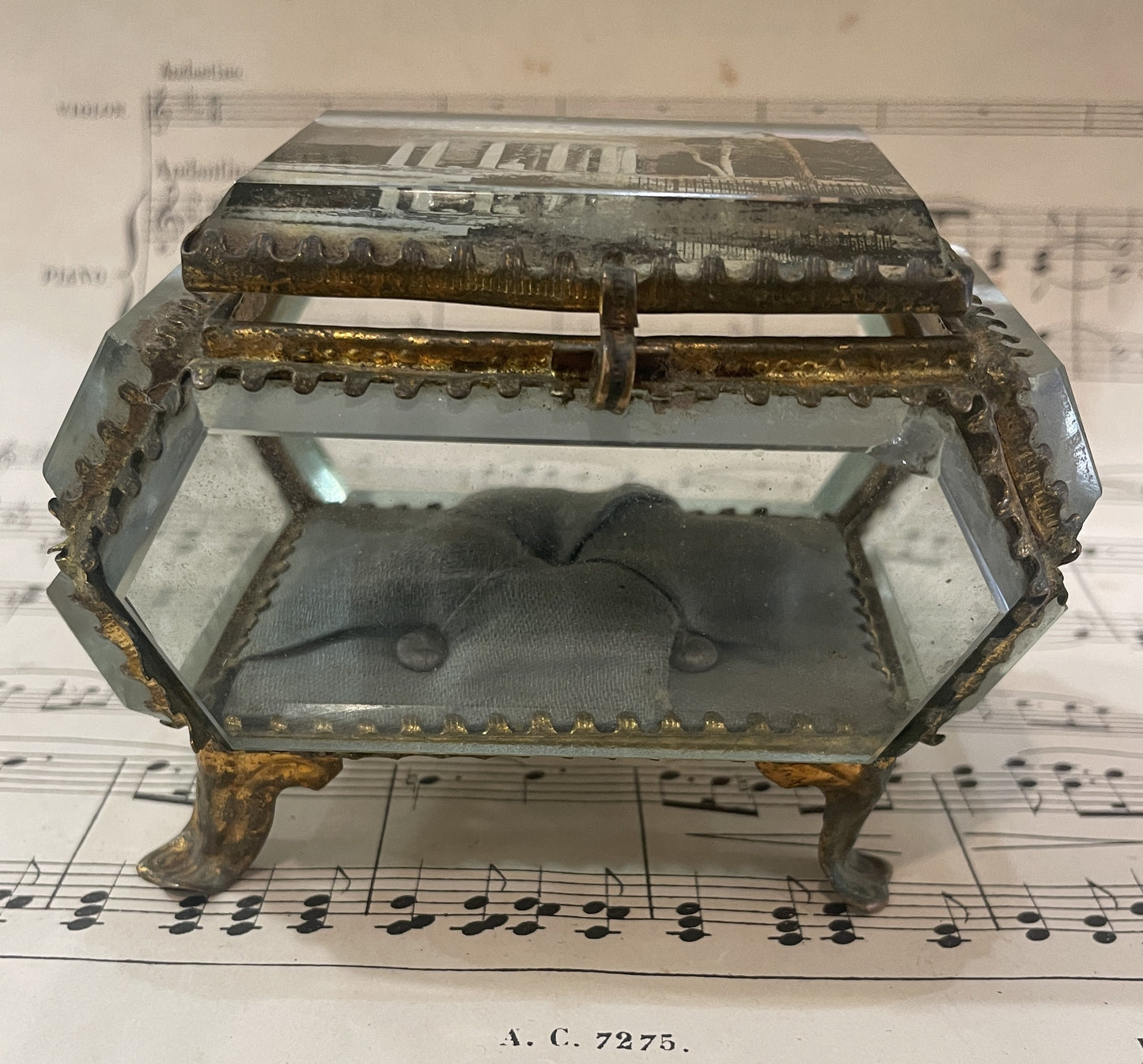 Antique French Eglomise Souvenir Jewelry Box Casket Versailles Temple of Love c1900