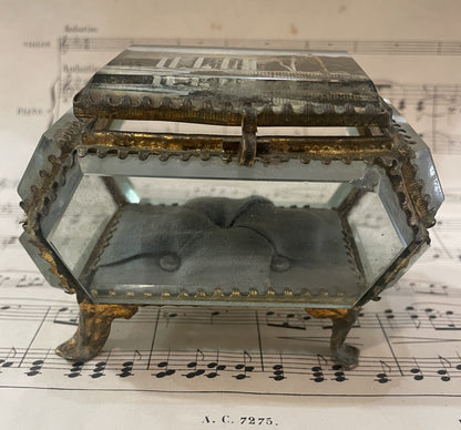 Antique French Eglomise Souvenir Jewelry Box Casket Versailles Temple of Love c1900