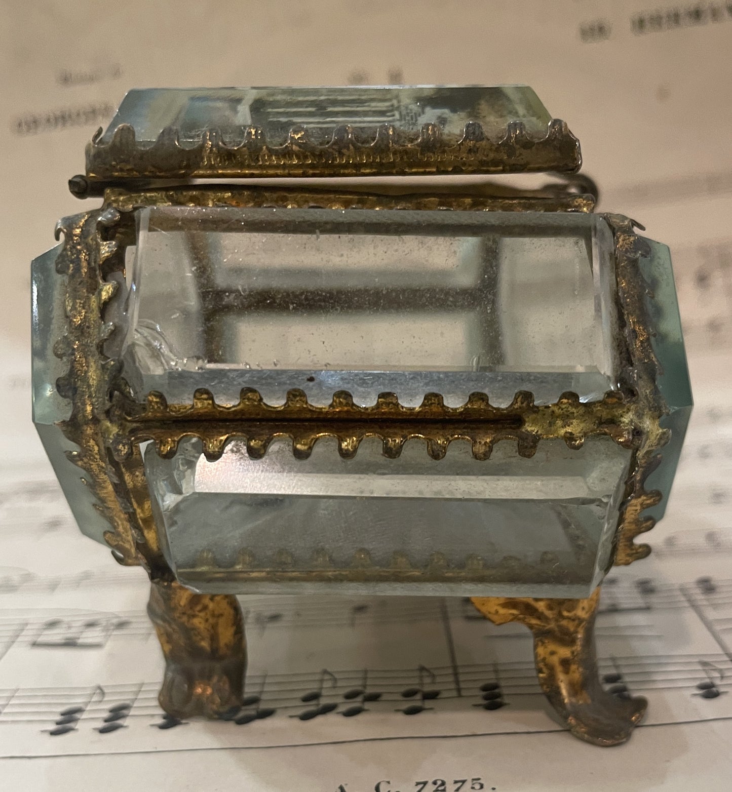 Antique French Eglomise Souvenir Jewelry Box Casket Versailles Temple of Love c1900