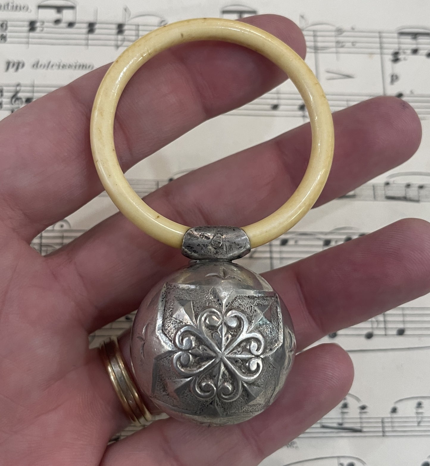 Rare Antique French Art Nouveau Silver 800 Baby Rattle c1900