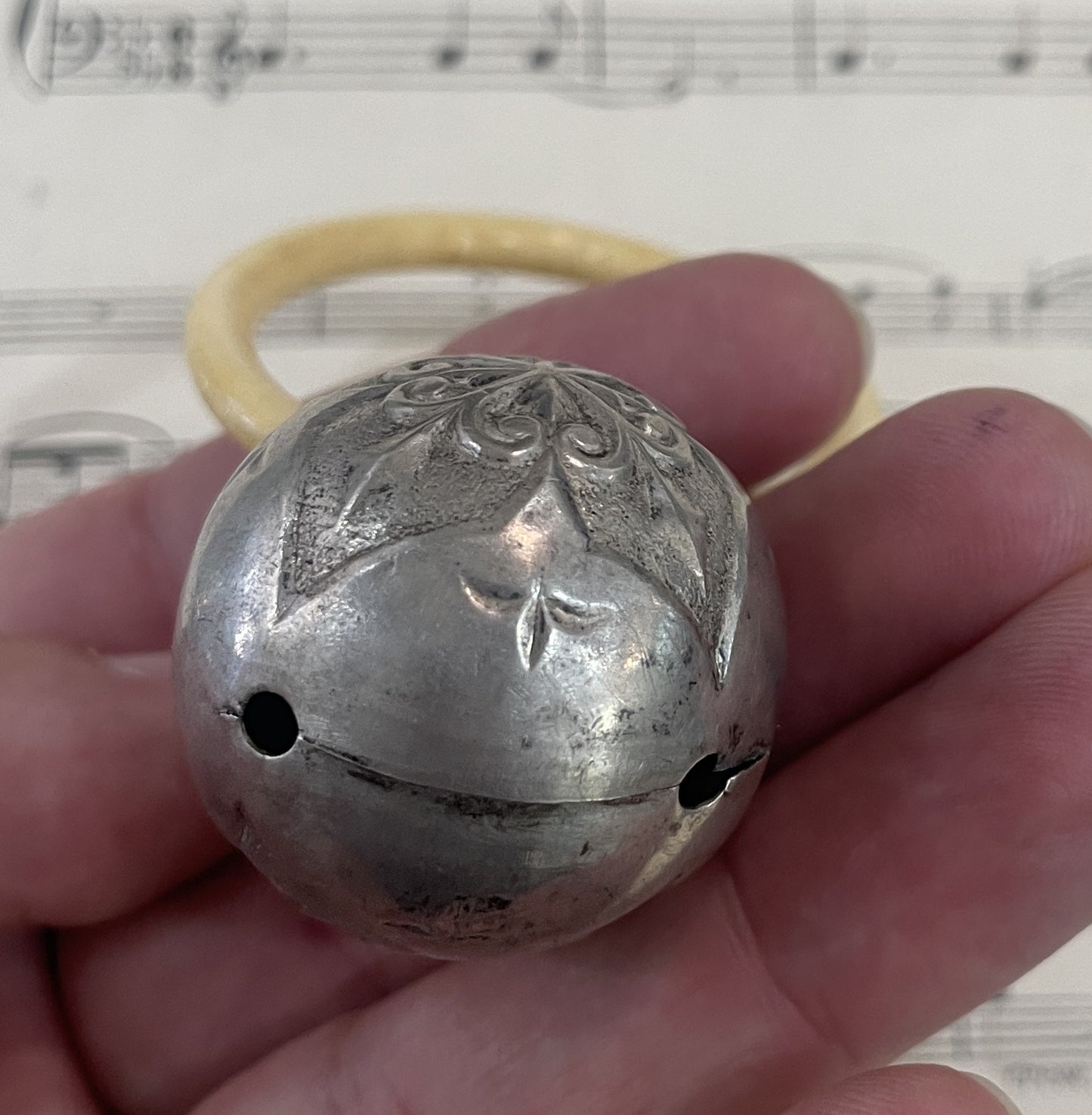 Rare Antique French Art Nouveau Silver 800 Baby Rattle c1900