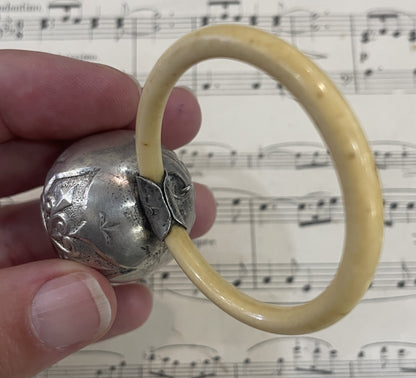 Rare Antique French Art Nouveau Silver 800 Baby Rattle c1900