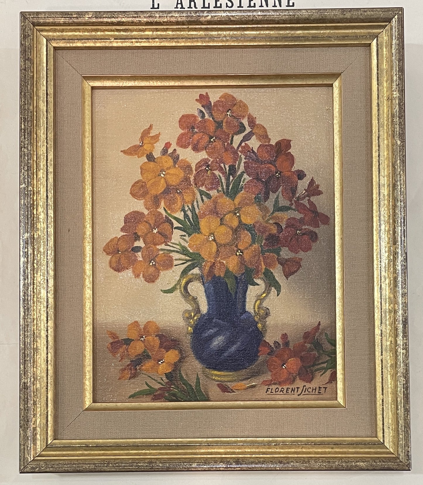 Vintage French Oil on Canvas Still Life Flowers Signed Florent Sichet c1980
