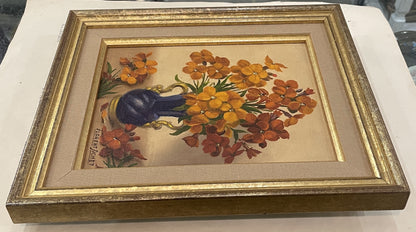 Vintage French Oil on Canvas Still Life Flowers Signed Florent Sichet c1980