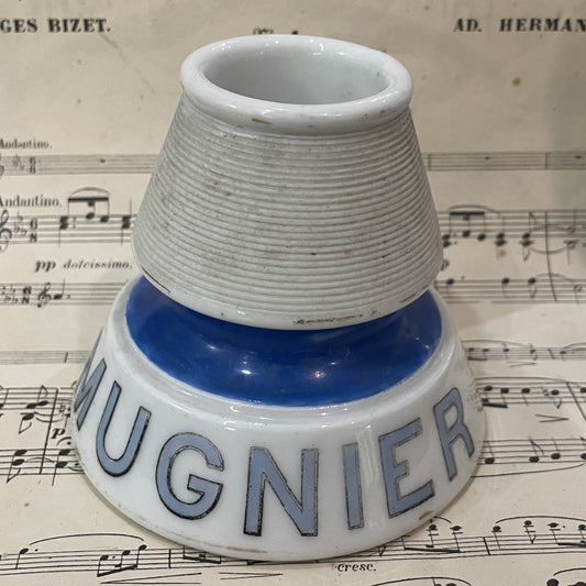 Antique French Advertising Match Striker Holder Cassis Mugnet Ceramic Porcelain c1920