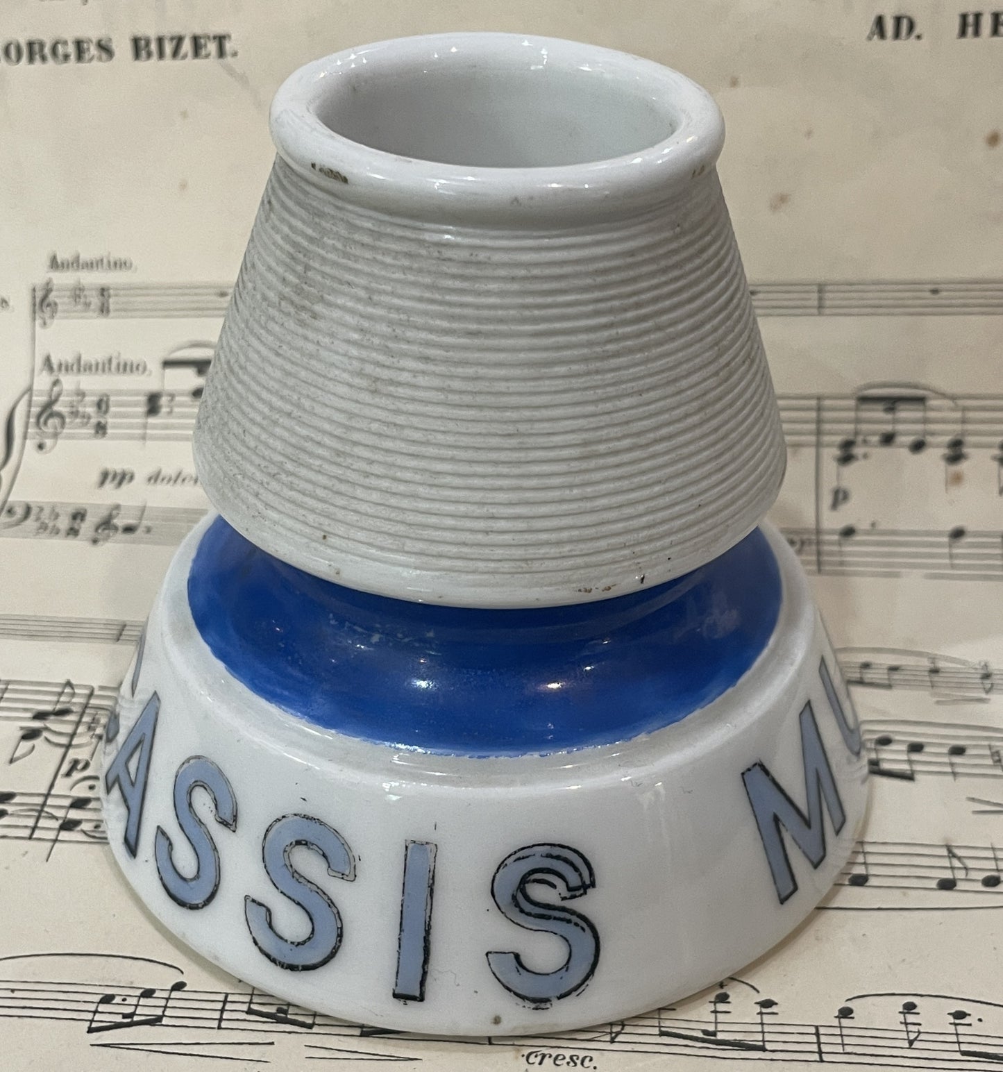 Antique French Advertising Match Striker Holder Cassis Mugnet Ceramic Porcelain c1920