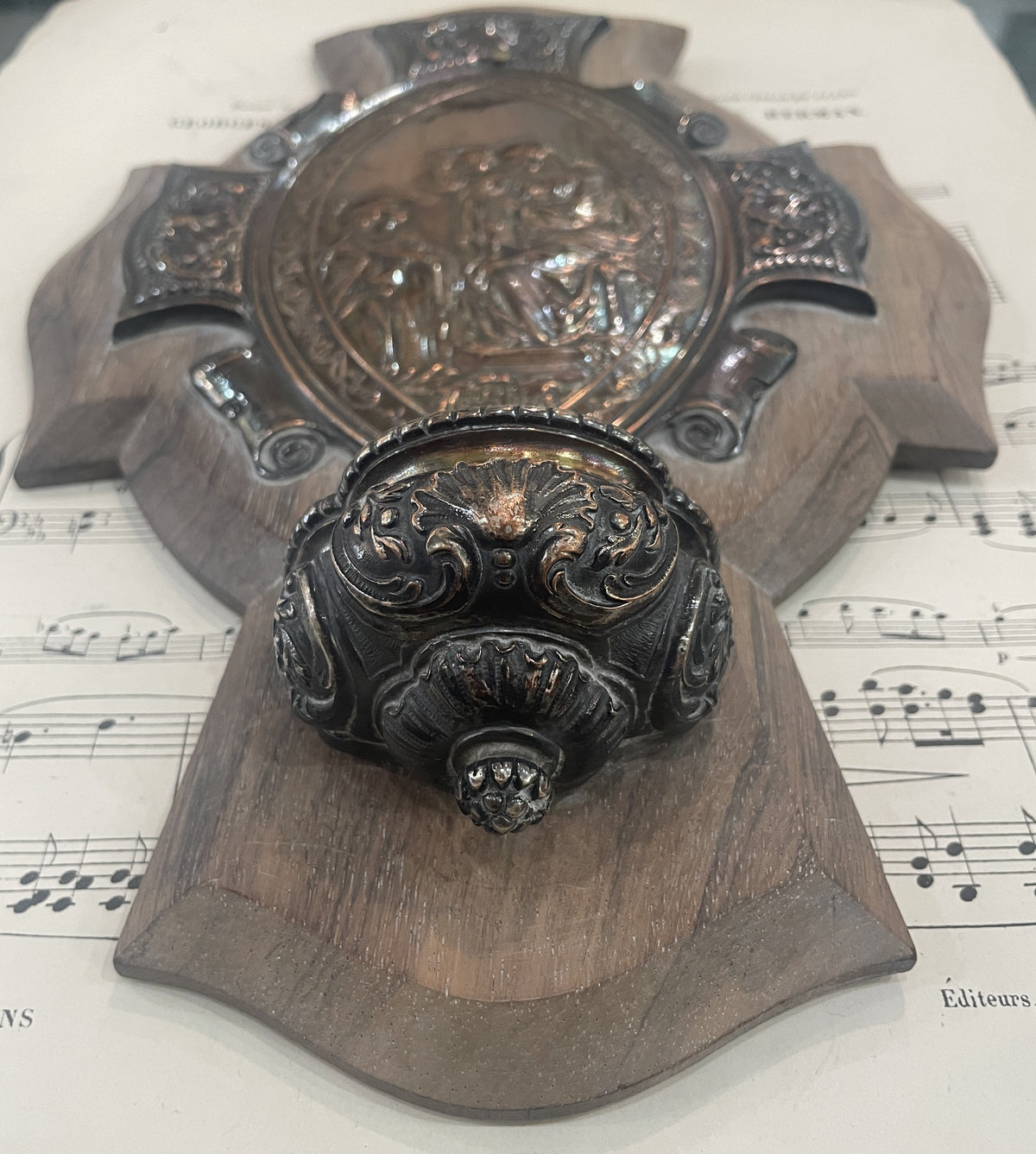 Rare Large Antique French Wood Holy Water Font Angel c1880