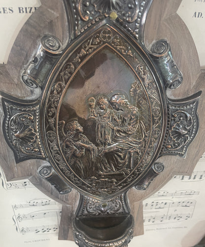 Rare Large Antique French Wood Holy Water Font Angel c1880
