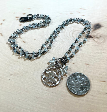 Pisces zodiac charm necklace with aquamarine sterling silver