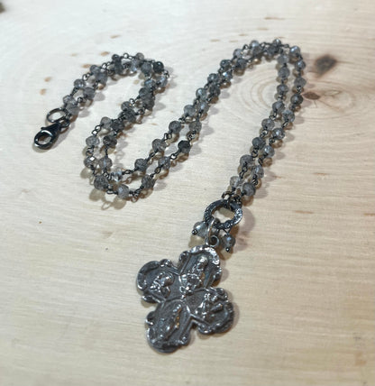 Antique Sterling Cross with Jesus, Mary, St Christopher, St Anthony necklace