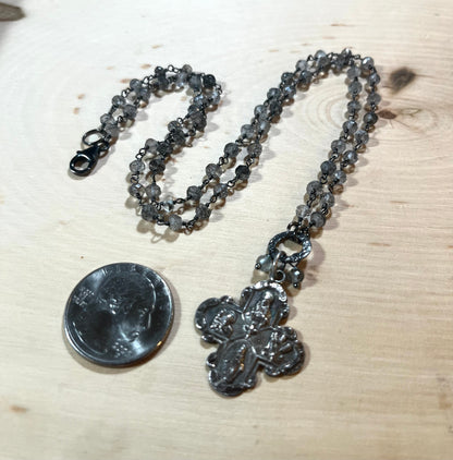 Antique Sterling Cross with Jesus, Mary, St Christopher, St Anthony necklace