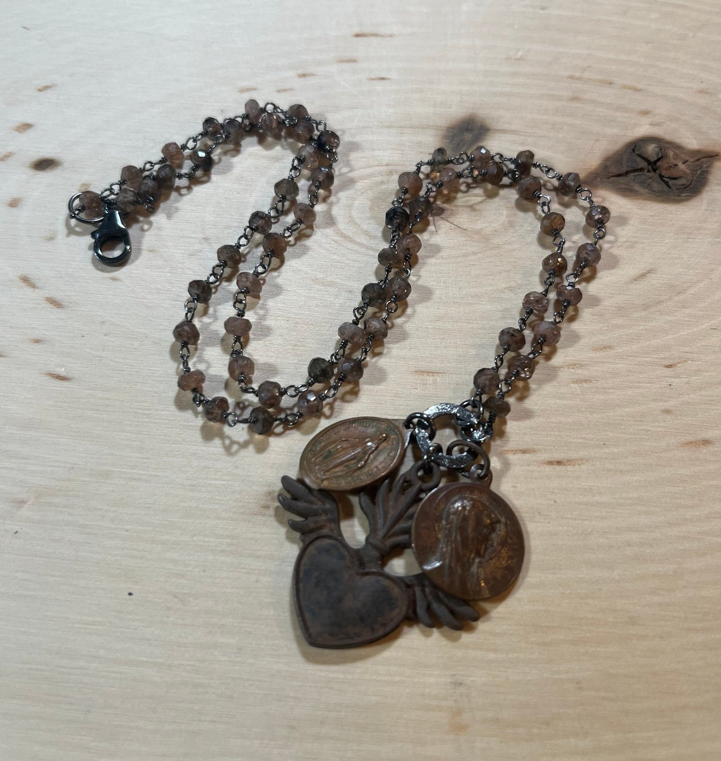 Sacred Heart with wings necklace