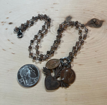 Sacred Heart with wings necklace