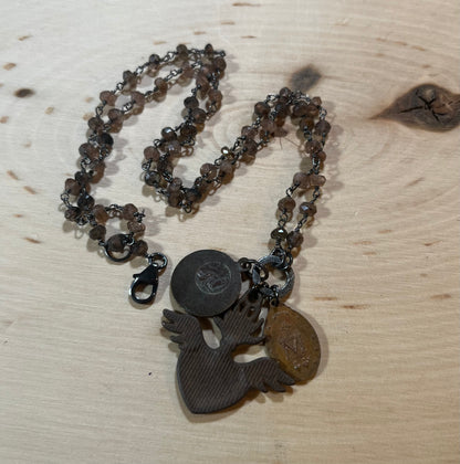 Sacred Heart with wings necklace