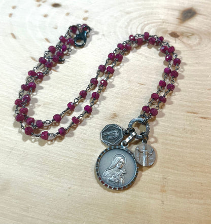 Vintage Saint Theresa and ruby necklace