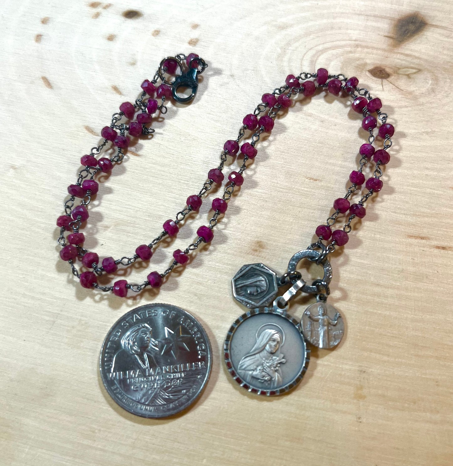 Vintage Saint Theresa and ruby necklace