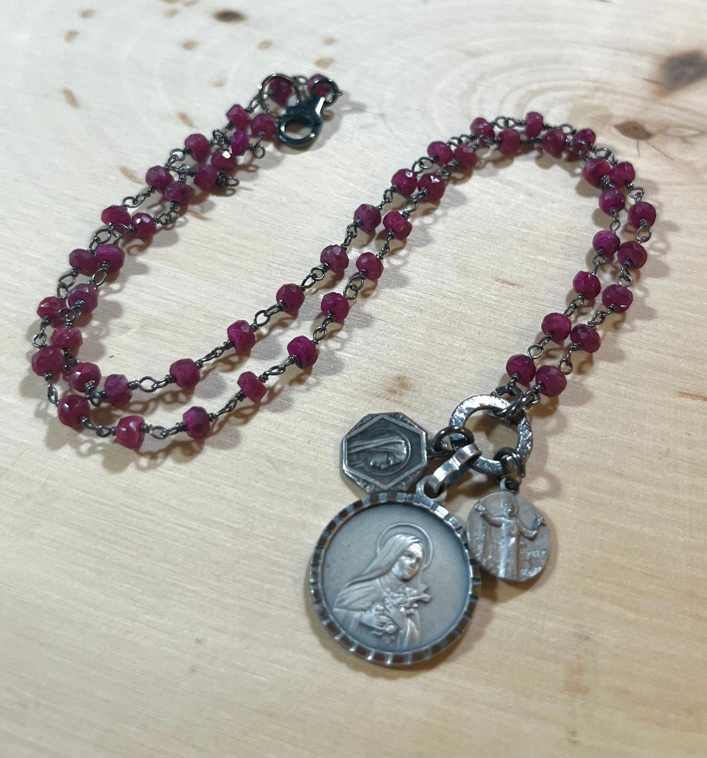 Vintage Saint Theresa and ruby necklace