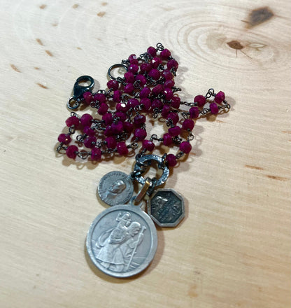 Vintage Saint Theresa and ruby necklace