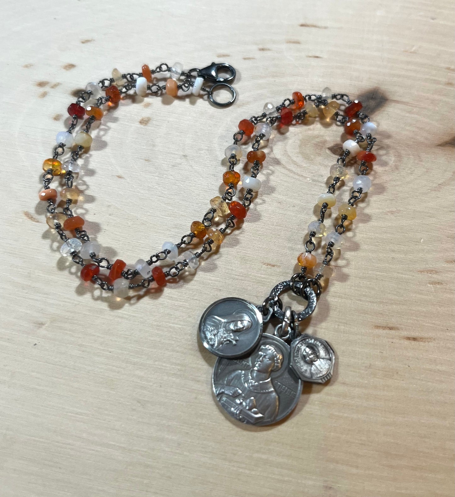 Vintage Saint Etienne and fire opal necklace
