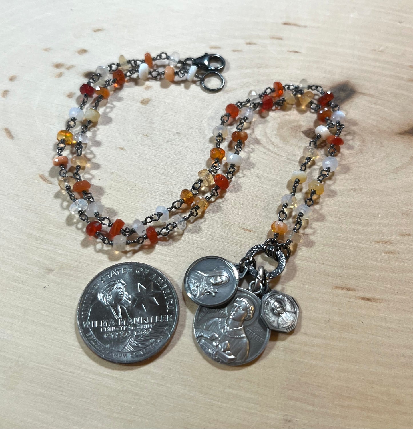 Vintage Saint Etienne and fire opal necklace