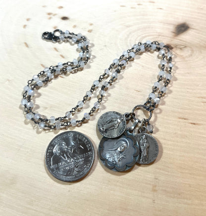 Vintage Saint Theresa and moonstone necklace