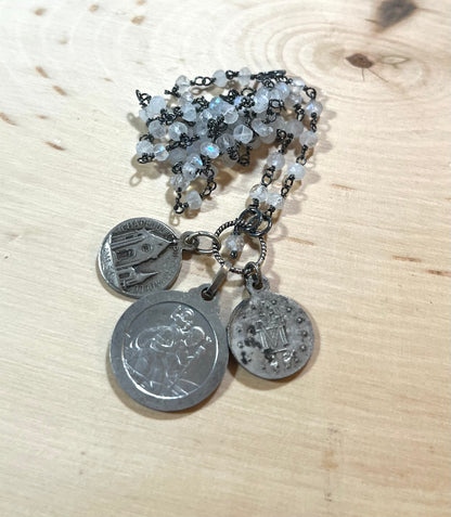 Vintage Saint Theresa and moonstone necklace