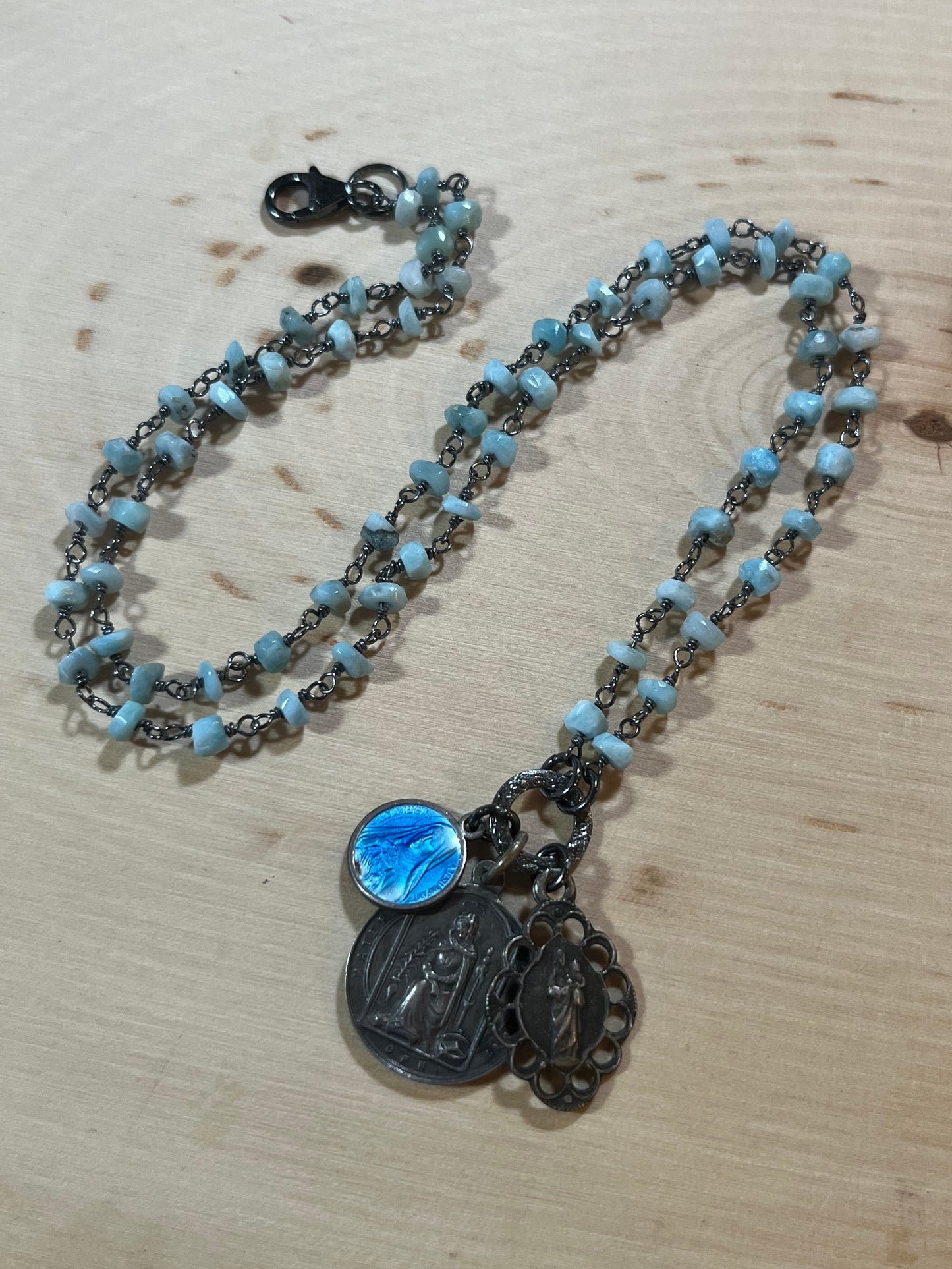 Vintage Saint Philomena necklace with larimar